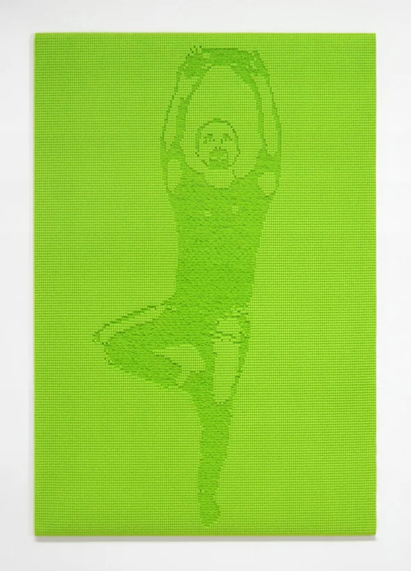 Selfie Pose, yoga mat on MDF, 24 x 36 x 2 in.