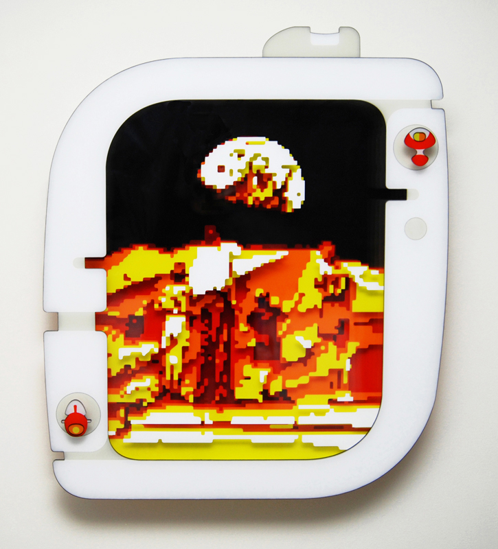 The Future is Behind Us, mixed media on plexiglas, 33 x 24 x 4 in.