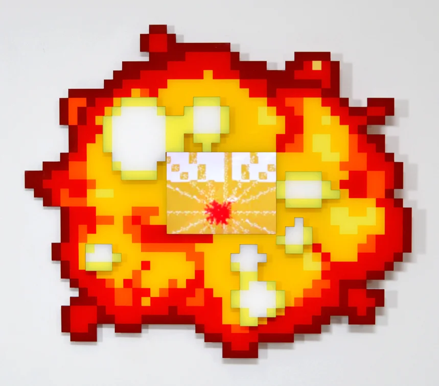 Big Bang, MP4 on iPad, mixed media on plexiglass, 23 x 32 x 3 in.