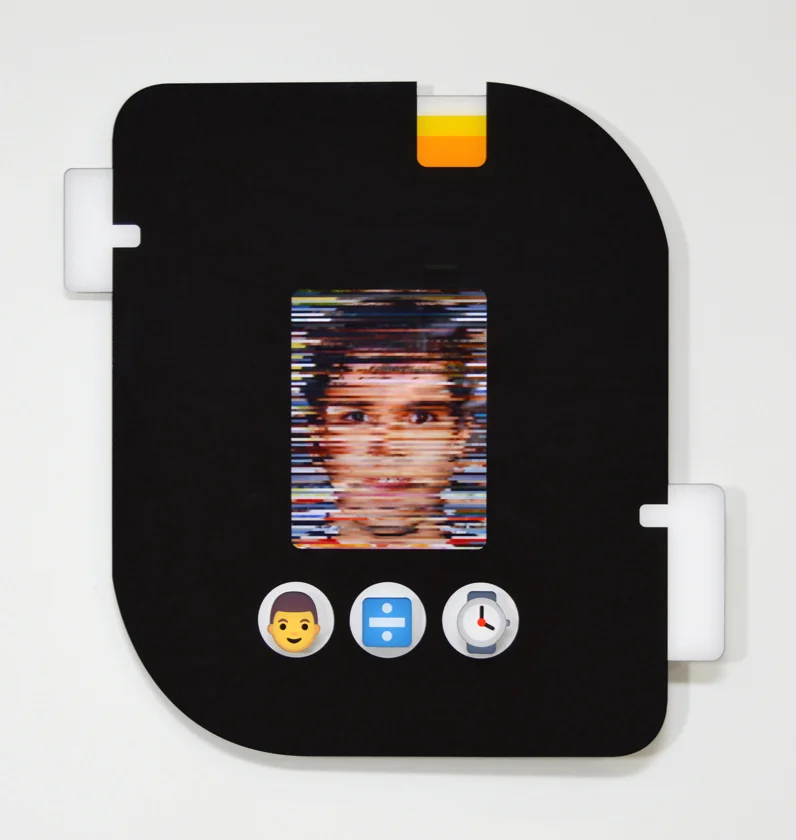 Average of Me, MP4 on iPad, mixed media on plexiglas, 23 x 17 x 3 in.