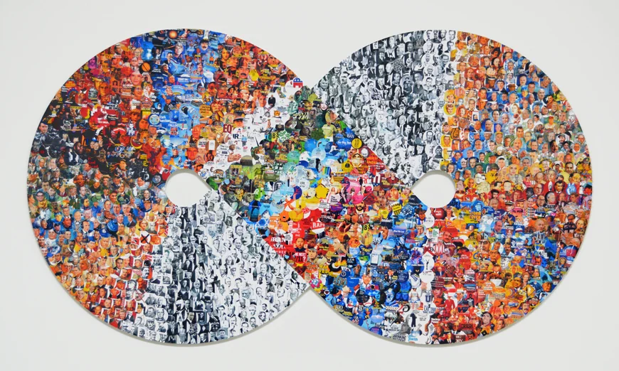 Time, print on labels on plexiglas, 23 x 38 x 1 in.