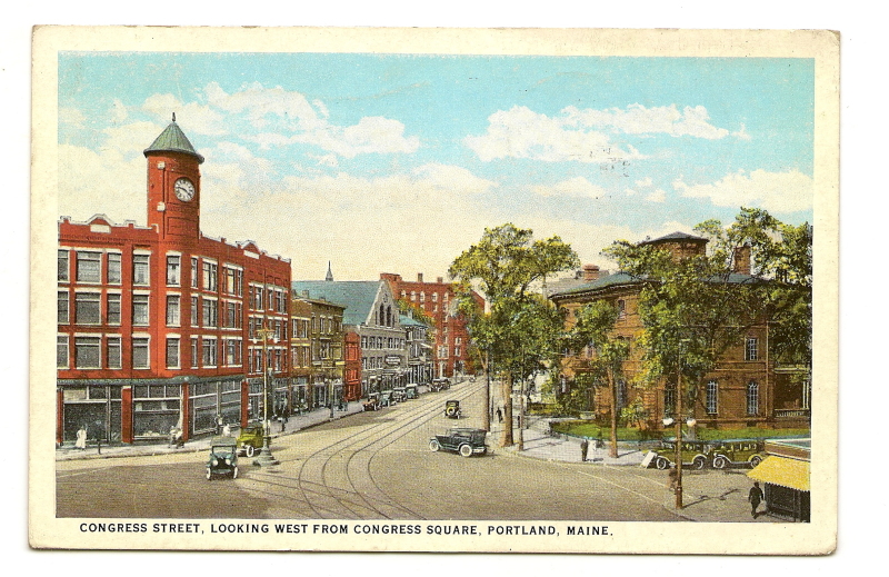 Congress Square postcard showing Charles Alexander house on corner of High and Congress.jpg