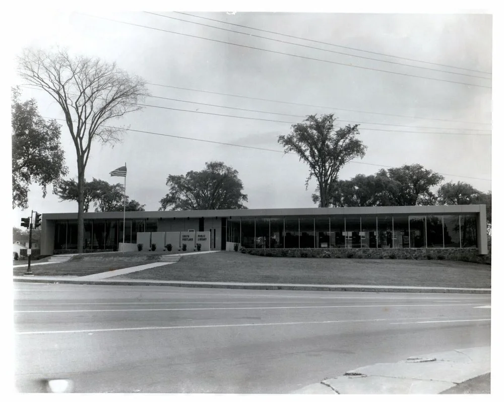 South Portland Public Library by architect John Leasure, captured by Michael Eastman in the 1960s