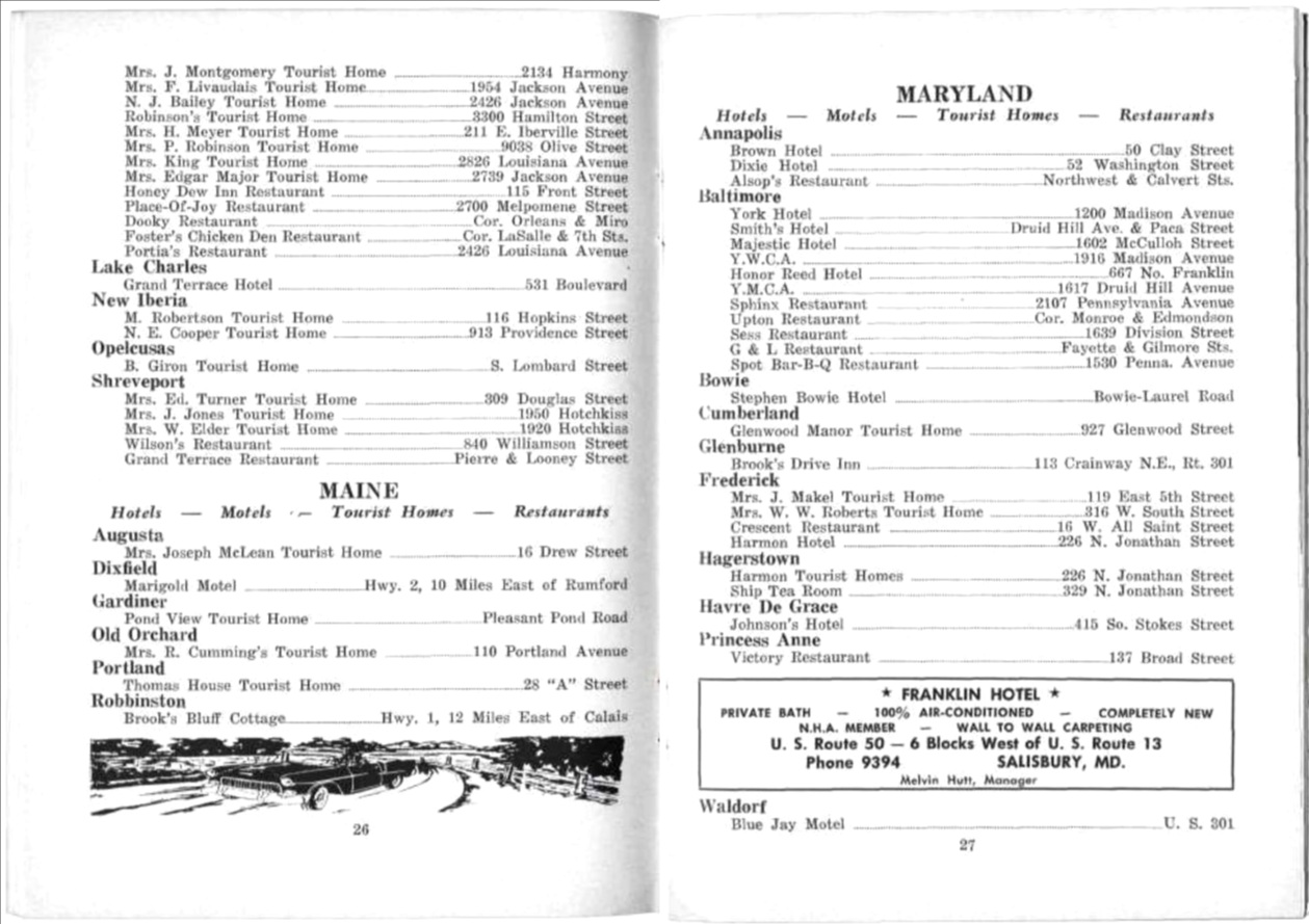 The Maine listing in the 1956 Green Book included the Thomas Tourist Home near Union Station.