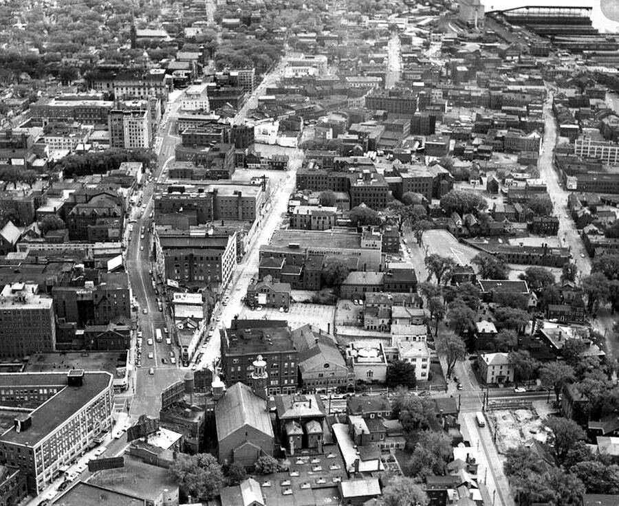 Aerial view of Spring Street c1955