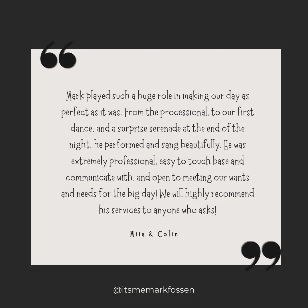 Kind words from love birds 🎶 ❤️ 

Looking for live acoustic music for your wedding ceremony, cocktail hour, first dance? Let&rsquo;s chat. I&rsquo;ve been playing weddings for 15 years and do my best to make each one special. 

Email mark@markfossen