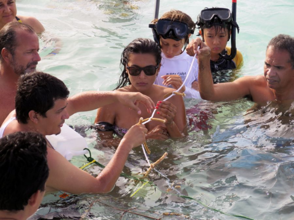 Coral farming provides a means for communities, volunteers, and students to learn about reef health and restore degraded sites. Photo credit Pedrito Guzman