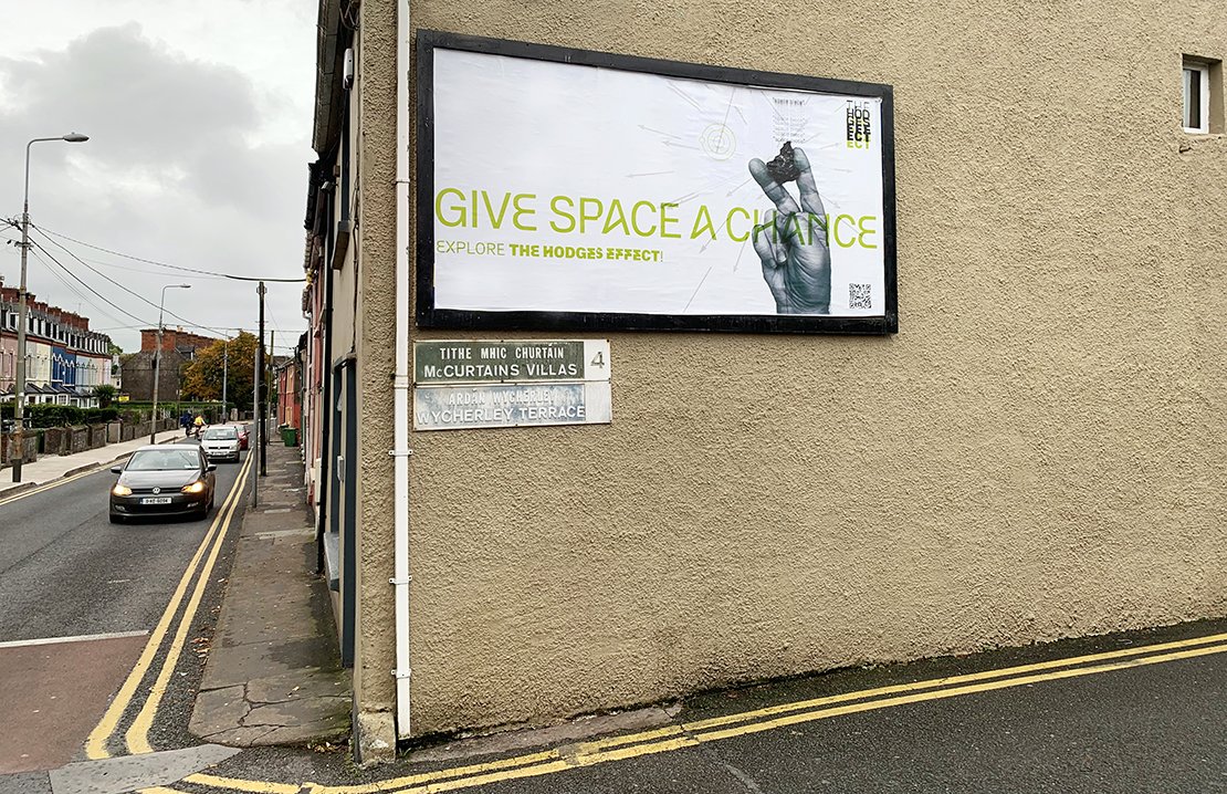 Sean Miller, Sean Taylor, and Connie Hwang, Billboard in Cork City Ireland Advertising The Hodges Effect for International Space Week, 2021