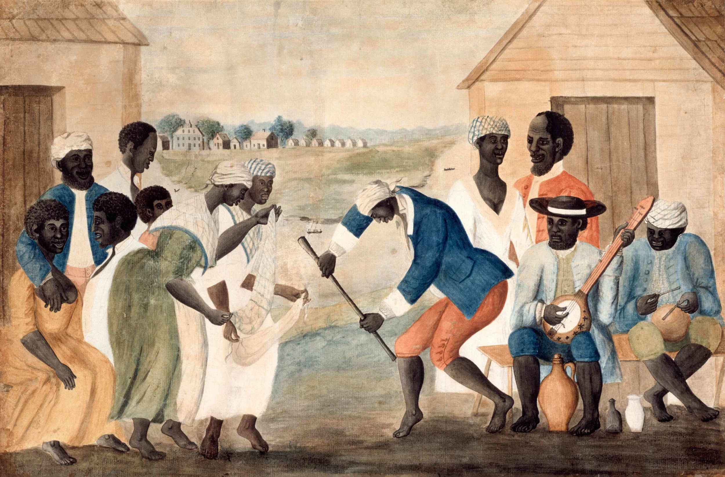  "The Old Plantation" Black dancers accompanied by banjo and rhythm (attributed to John Rose, Beaufort County, SC, c. 1790) (The Colonial Williamsburg Foundation. Gift of Abby Aldrich Rockefeller) 