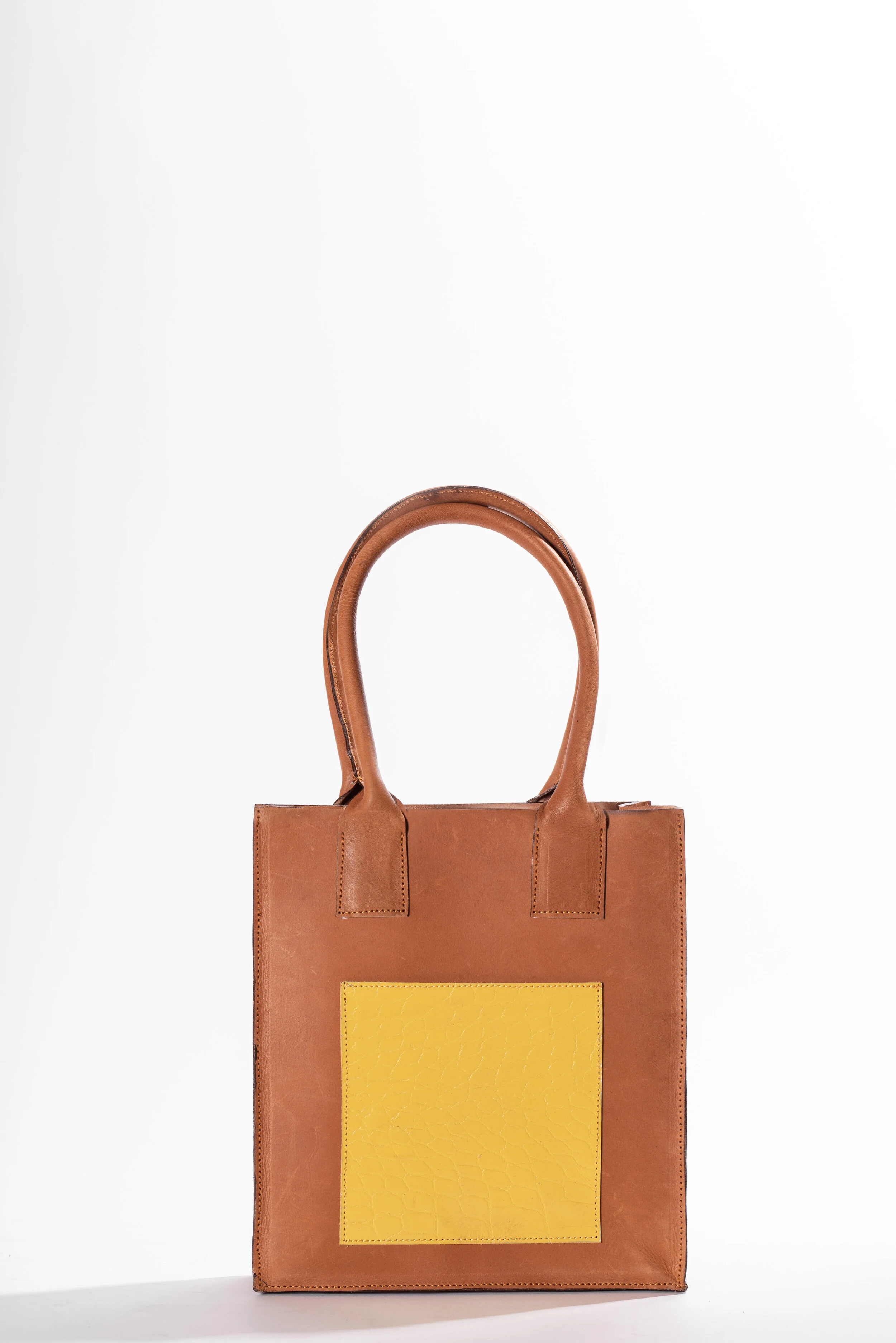 Mini tote with pocket Tan/yellow