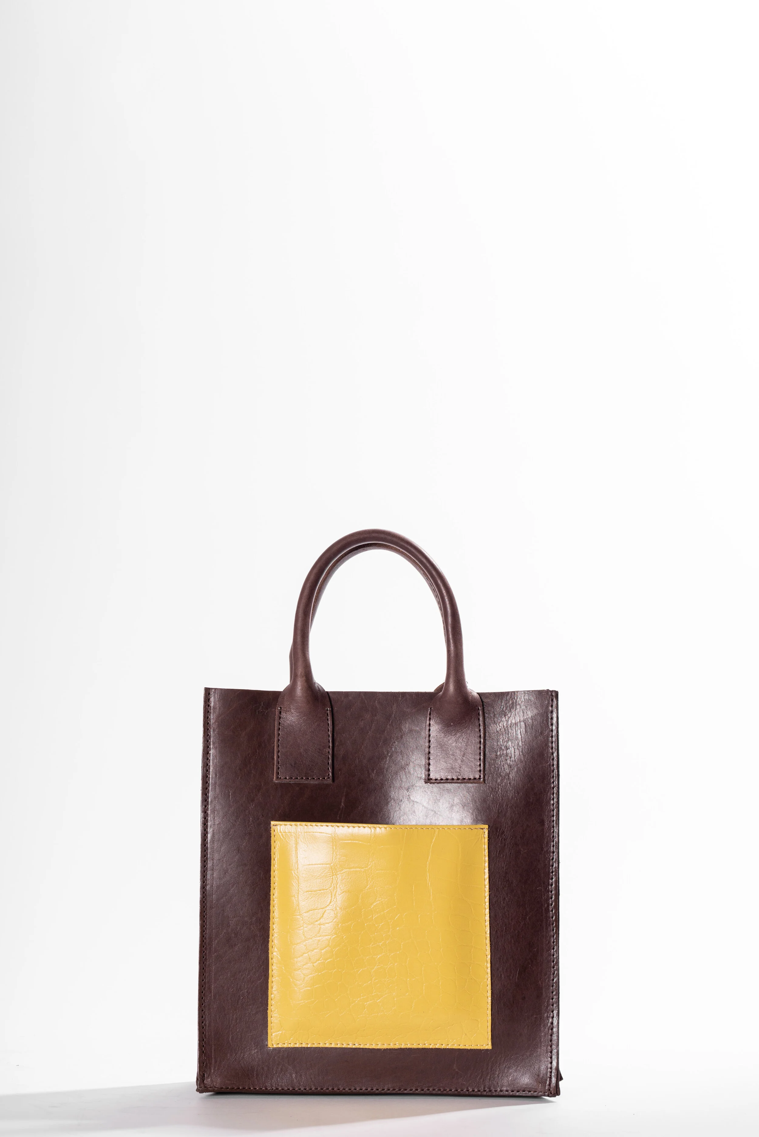 Mini tote with pocket Brown/Yellow