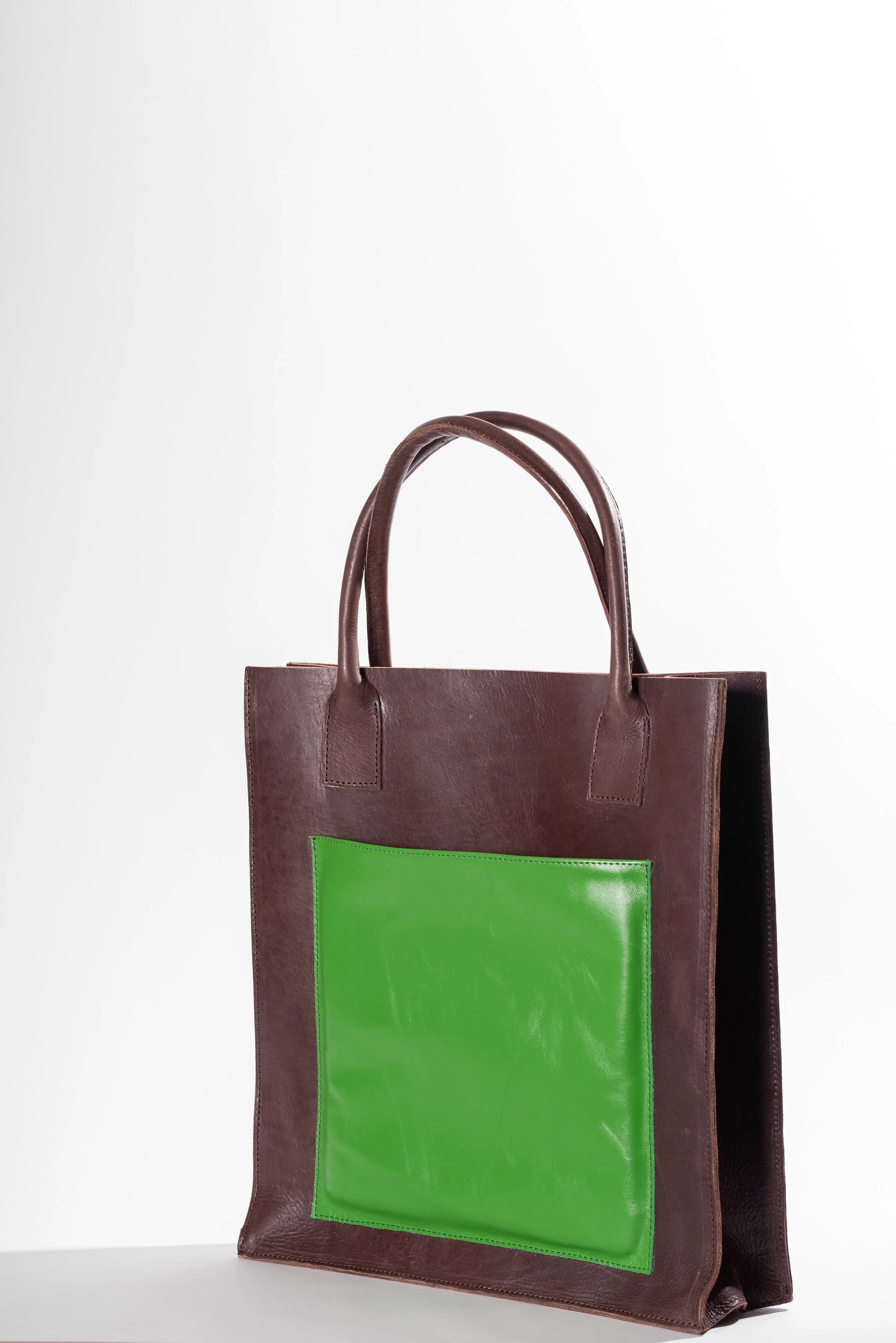Large tote with pocket brown/green