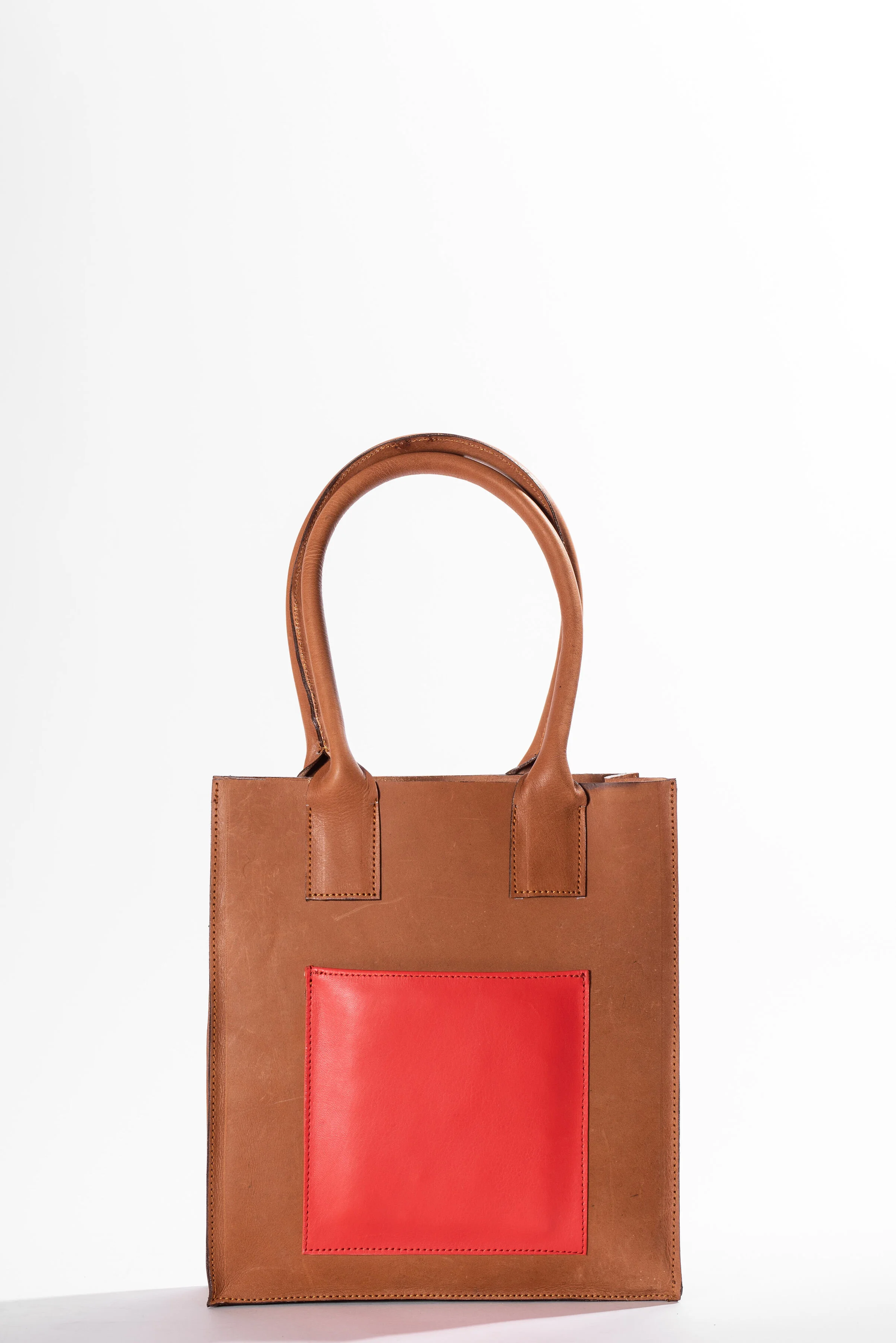 Mini tote with pokcet Tan/Orange
