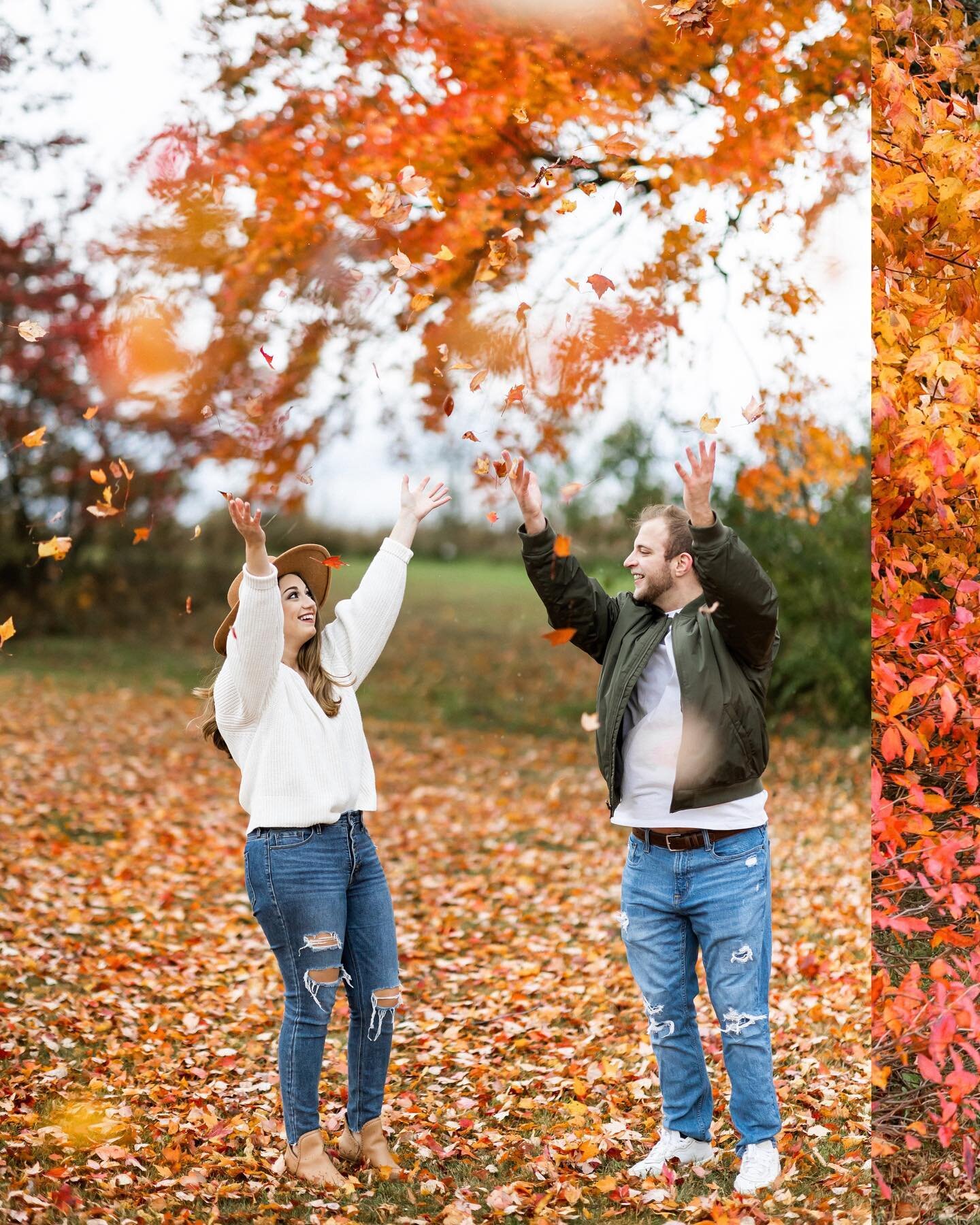 ✨Giovanna &amp; Matthew ✨Loved hanging out with these two in the YO &amp; playing around in the rain!! 🍁🍂 #fallengagementphotos #fallfoliage