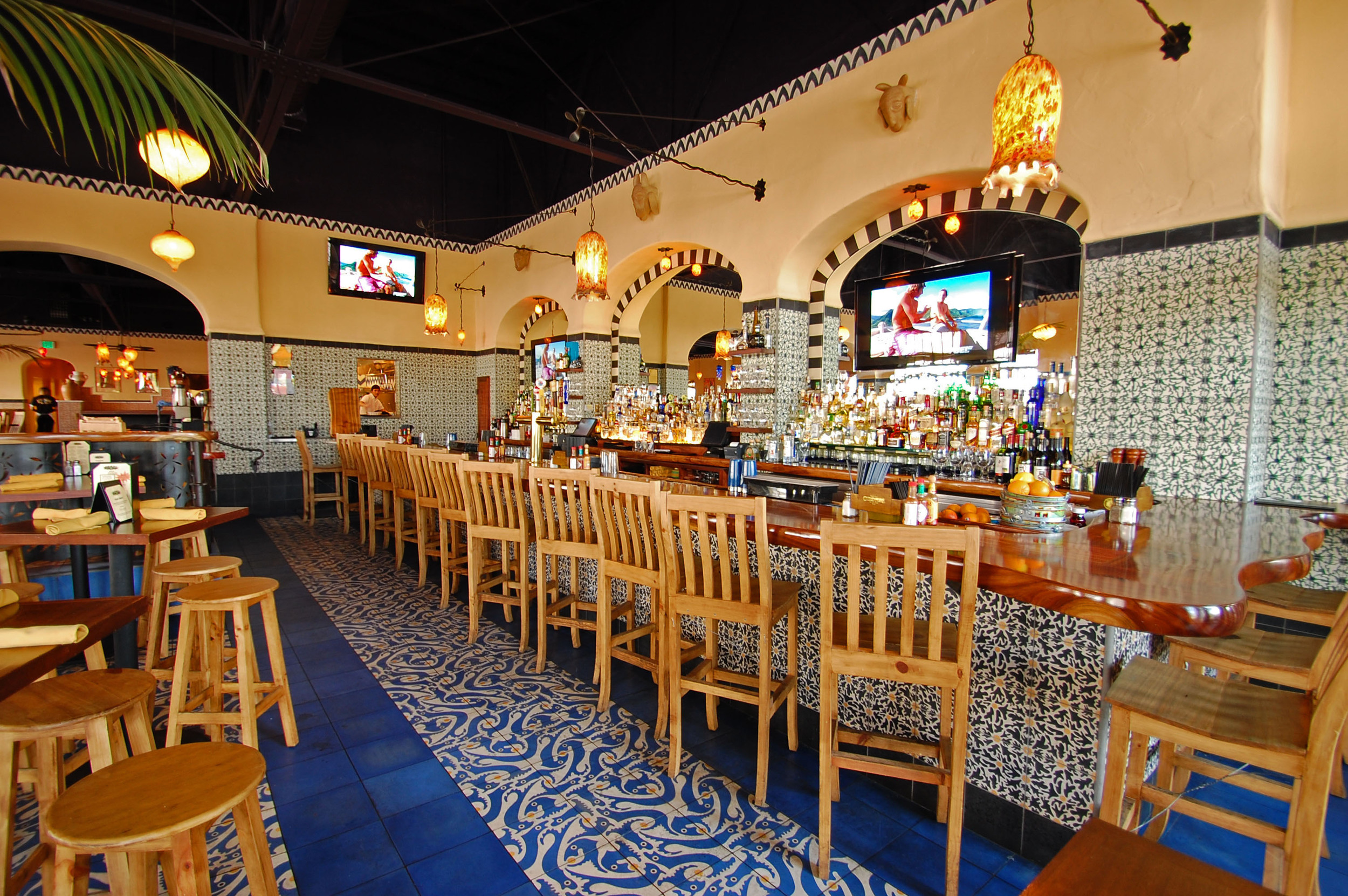 Paul's Flower tile scale the walls inside Casa Blanca Restaurant.