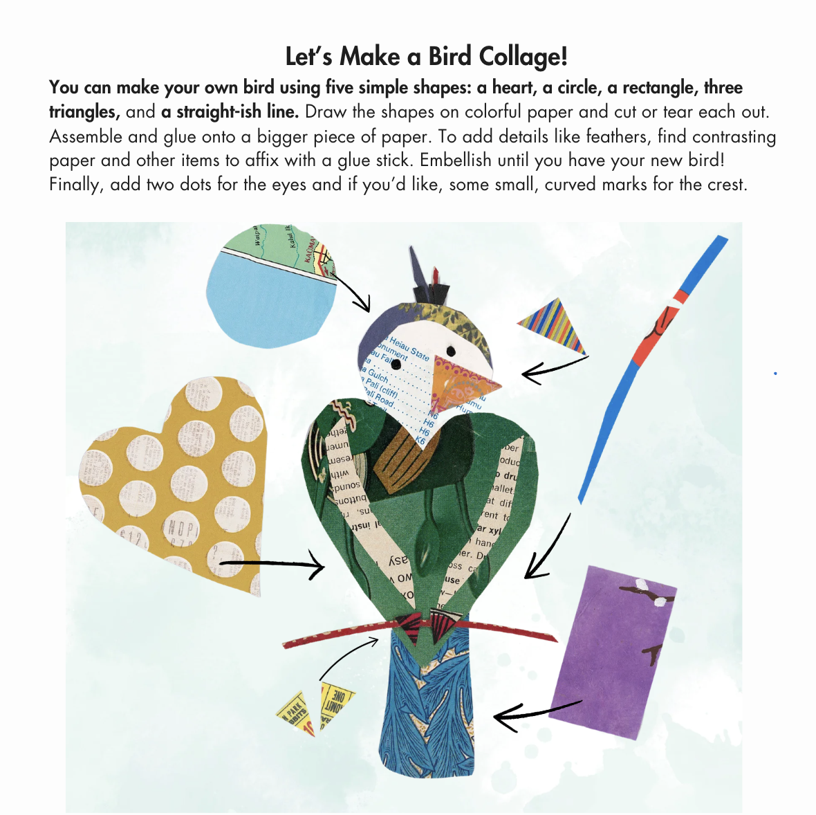 Make your own bird with 5 shapes