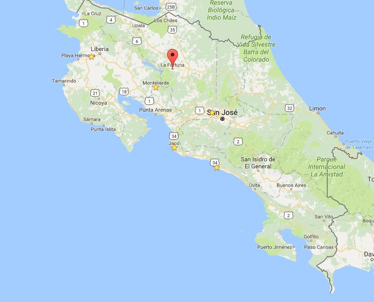 Arenal Costa Rica Map.