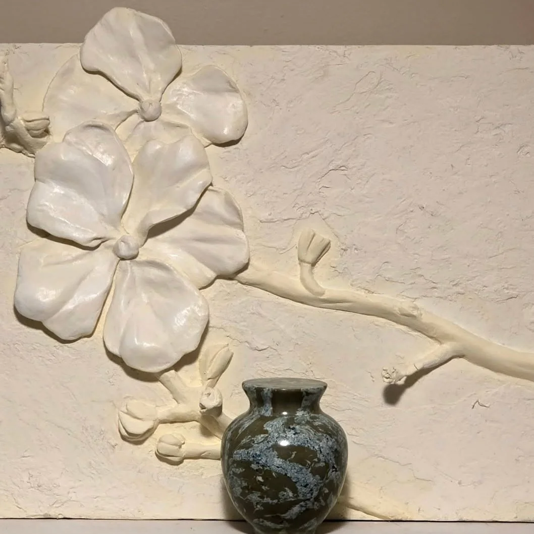 Cheery blossoms sample with scagliola vase