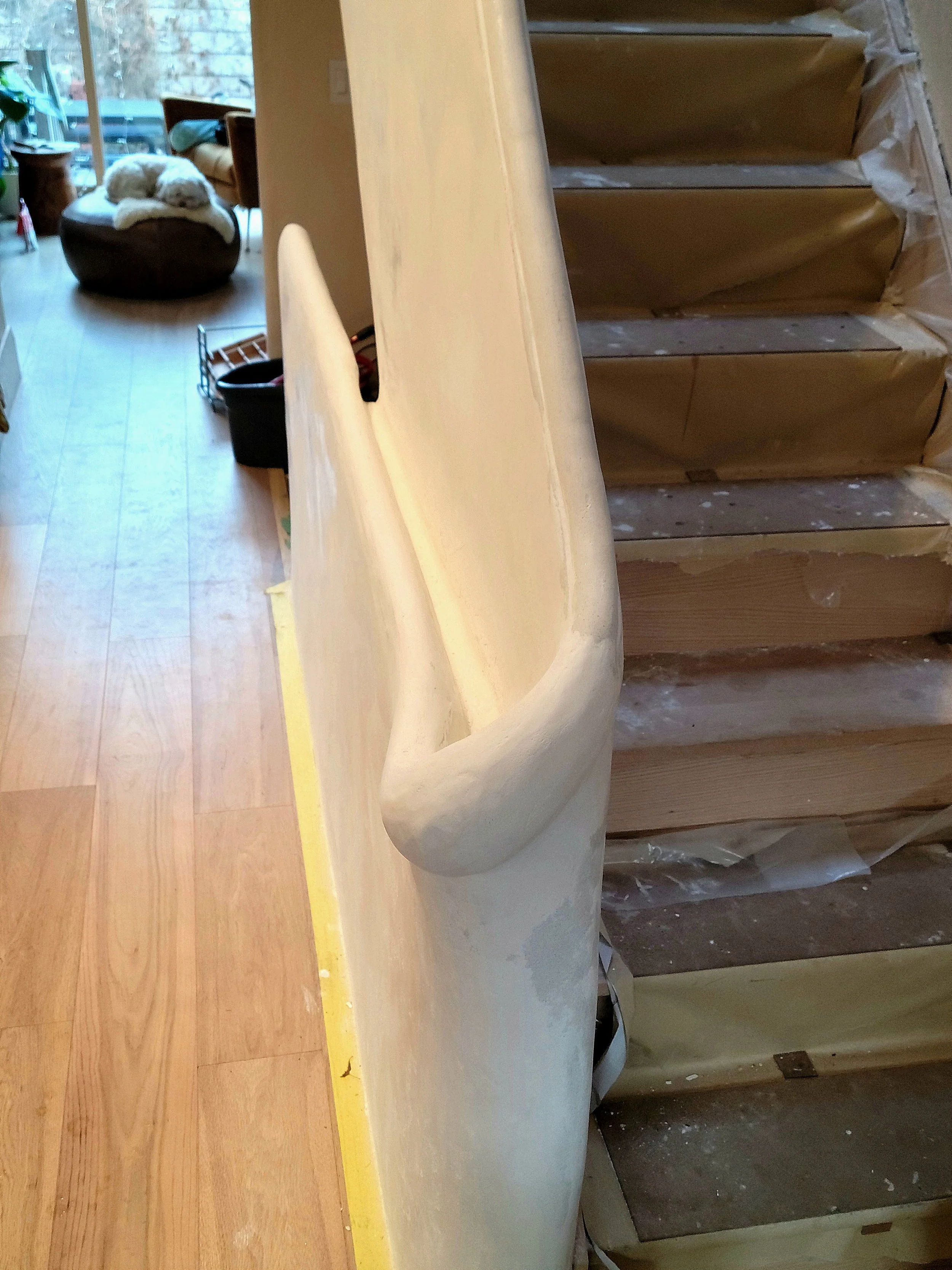  Solid plaster sculptural stair railing 