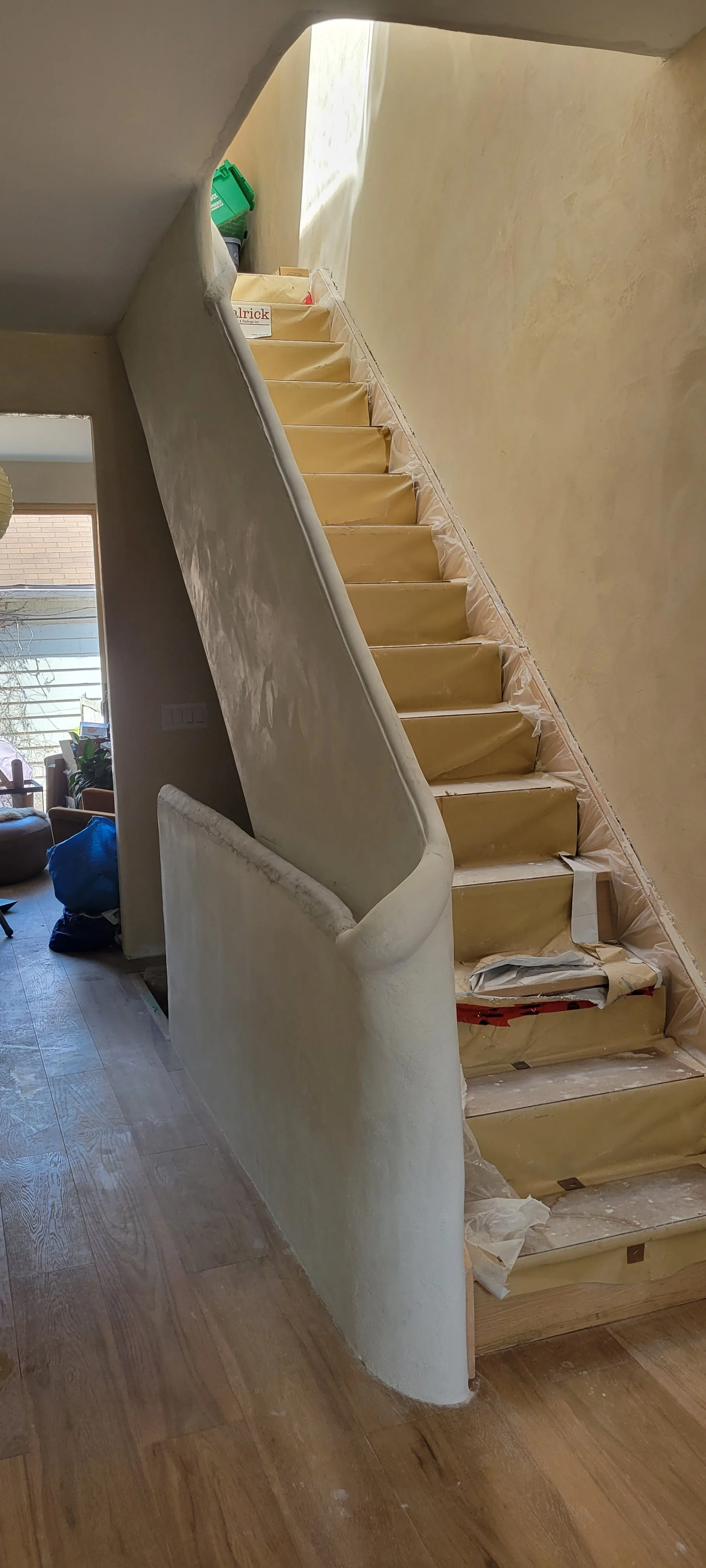  Solid plaster sculptural stair railing 