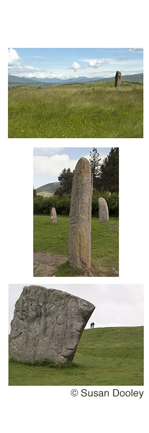 "Standing Stones Triptych" Isle of Mull, Scotland, Tafi del Valle, Argentina, Avesbury, England by Susan Dooley