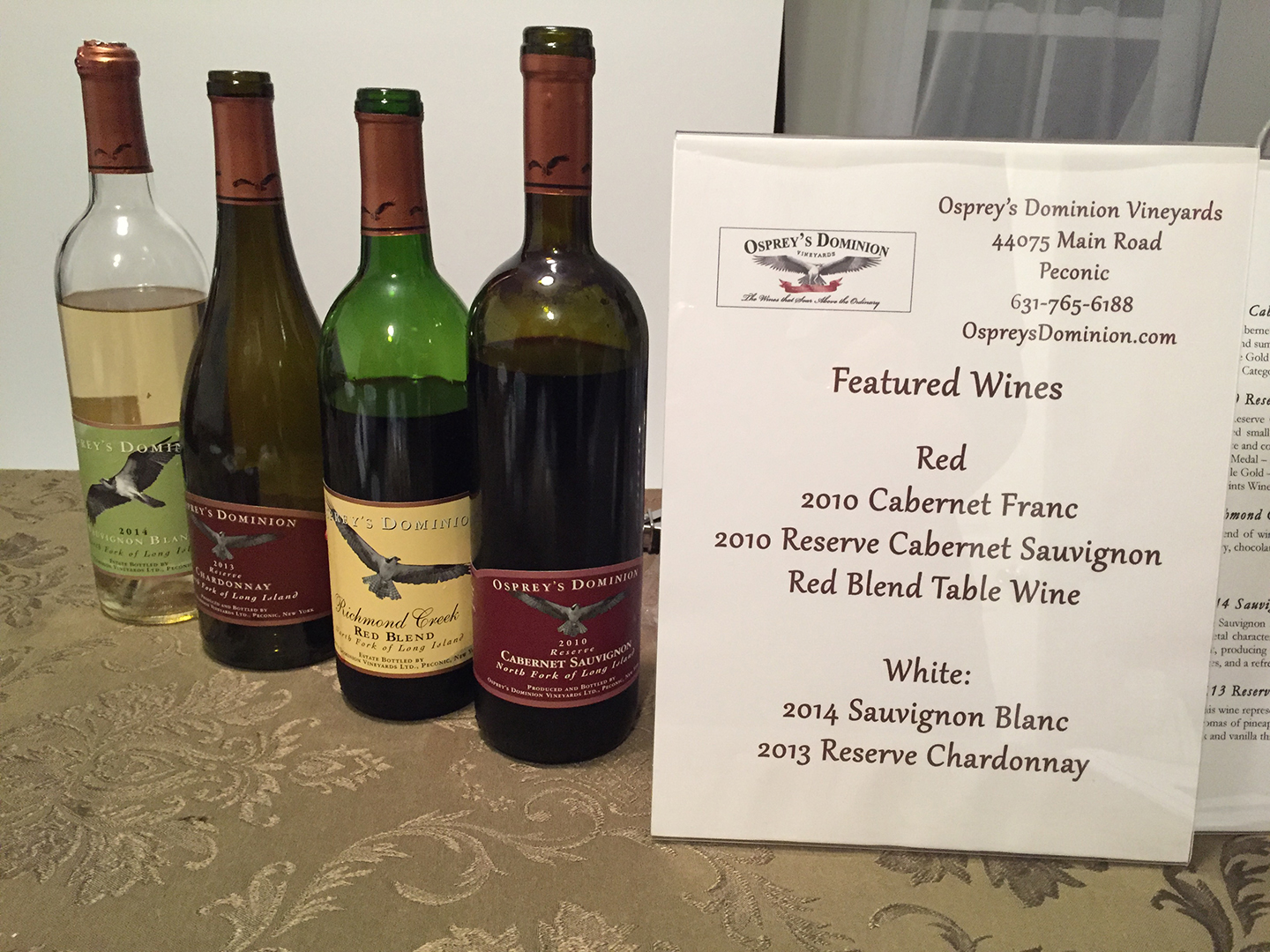 Small Works Wine Sponsor Osprey's Dominion Vineyards