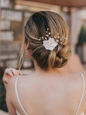 Bethany Bridal Hair Flower - White/Silver — Salon Blonde - Hair Stylist  Port Jefferson NY