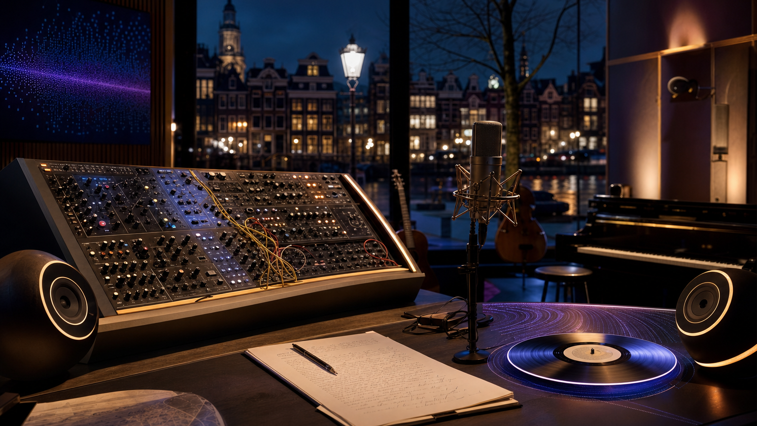 Vocal packs en stemklonen in de studio: ronde audiohardware, microfoon en muziekcontract