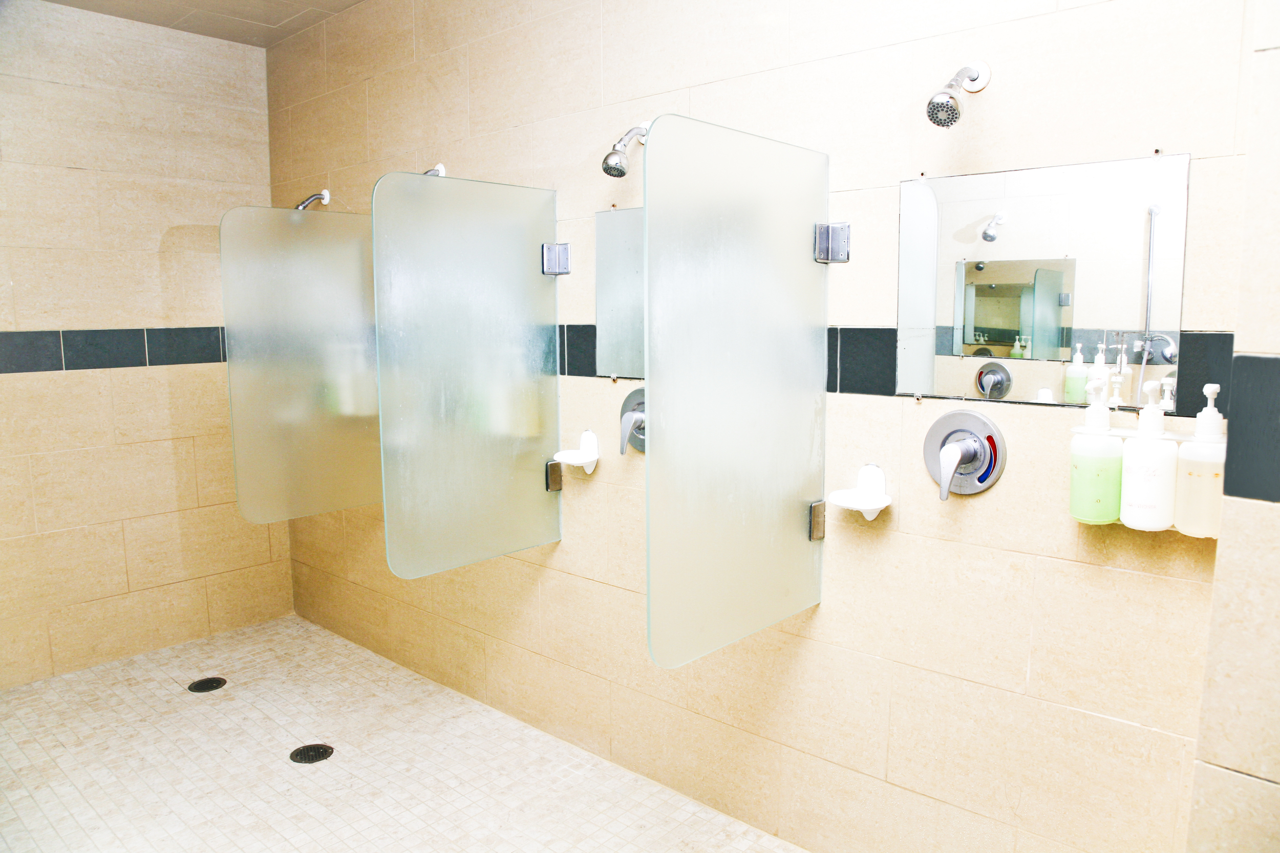 Showers We have standing and sitting showers for our guests to use before and after the uses of our facilities.