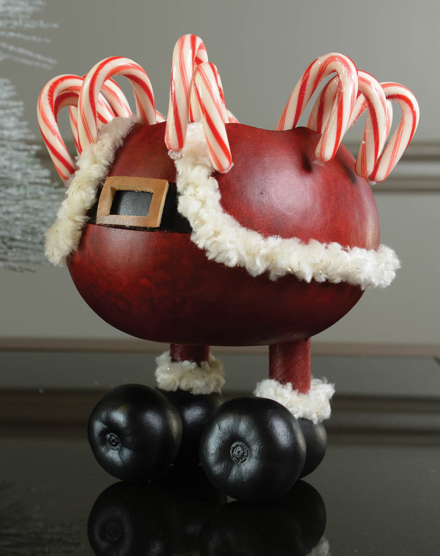 Santa Pants Painted Gourd Bowl