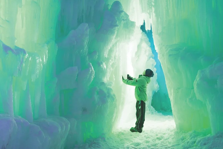 Climbing through ice castles at the Cripple Creek Ice Festival
