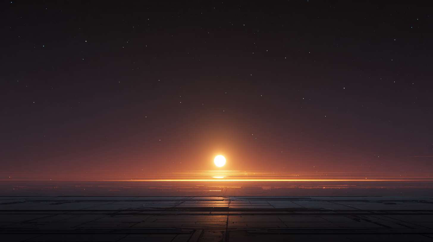 A pole star hovering over a horizon