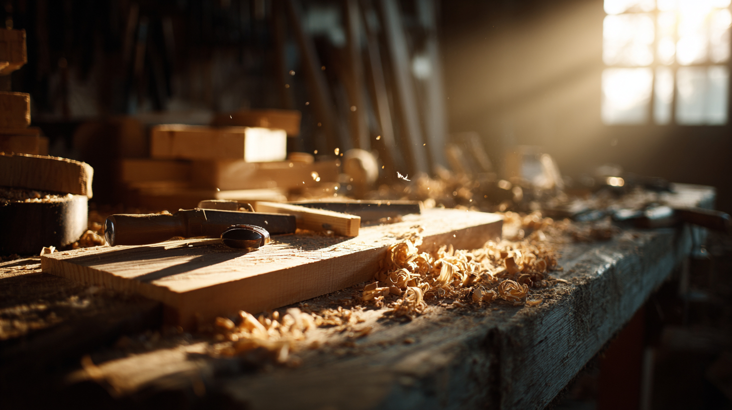 A close up shot of a woodworking bench