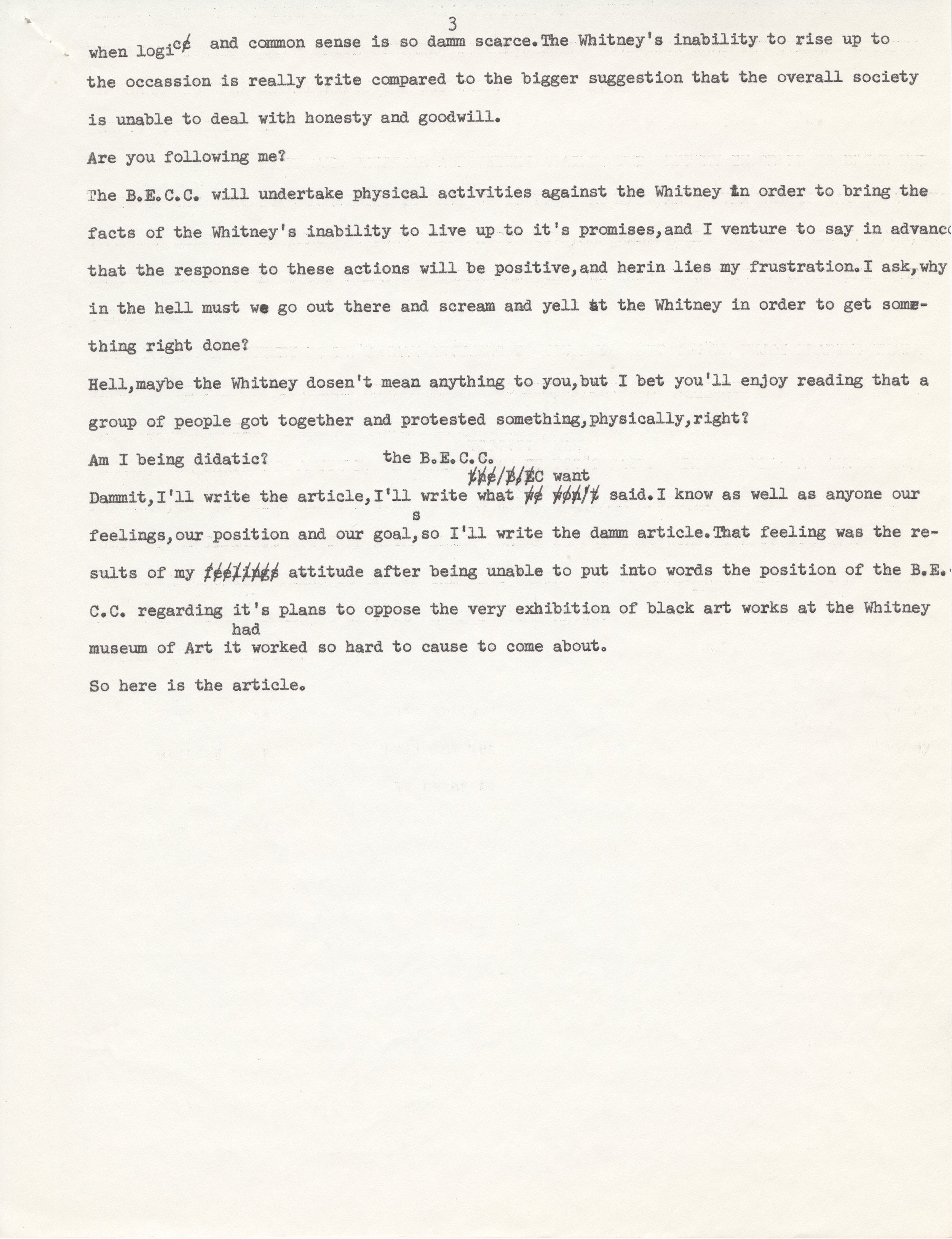  Typewritten first draft of Andrews’s essay “The Damn Article.” dated December 7, 1970 