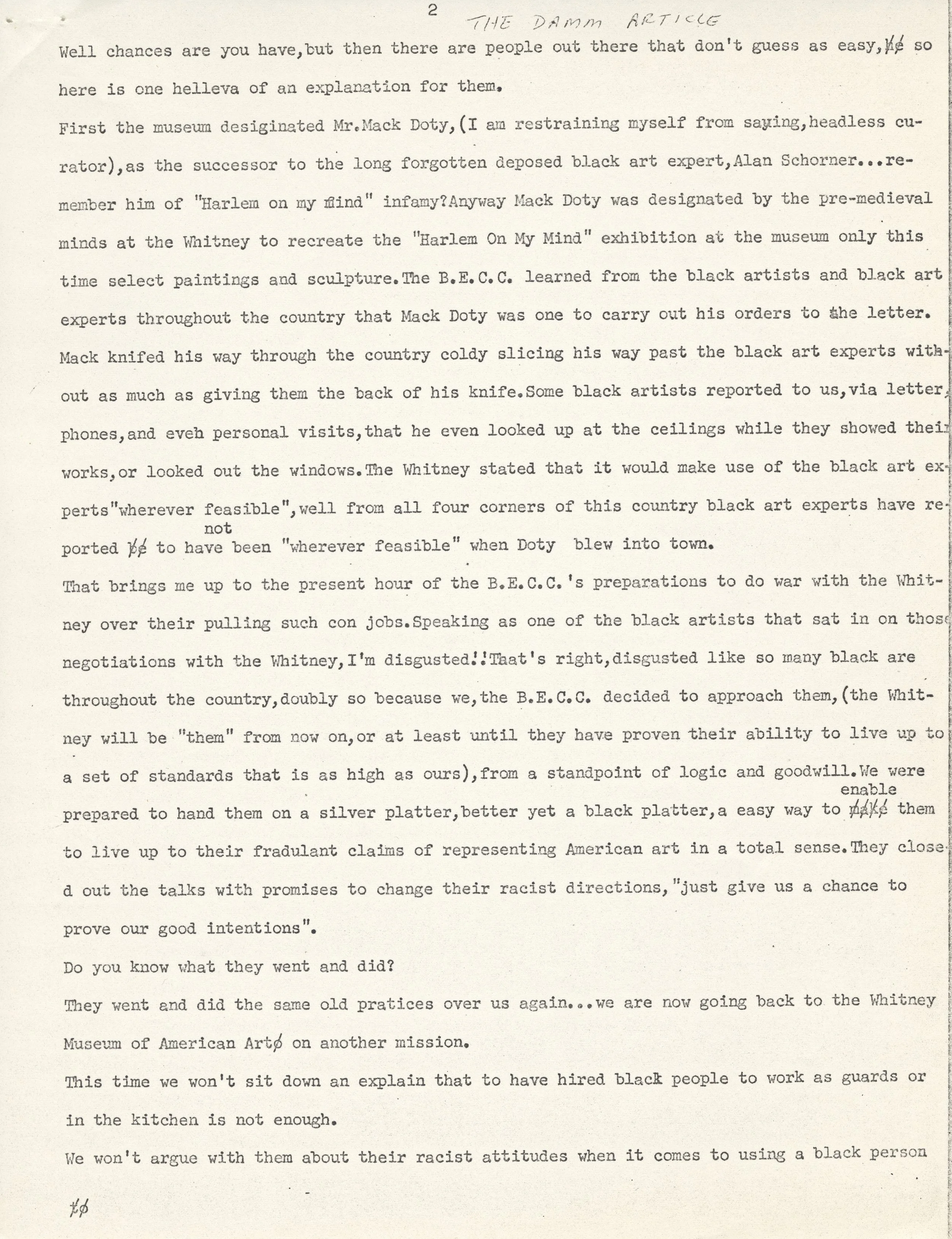  Typewritten later draft of Andrews’s essay “The Damn Article.” dated January 8, 1971 
