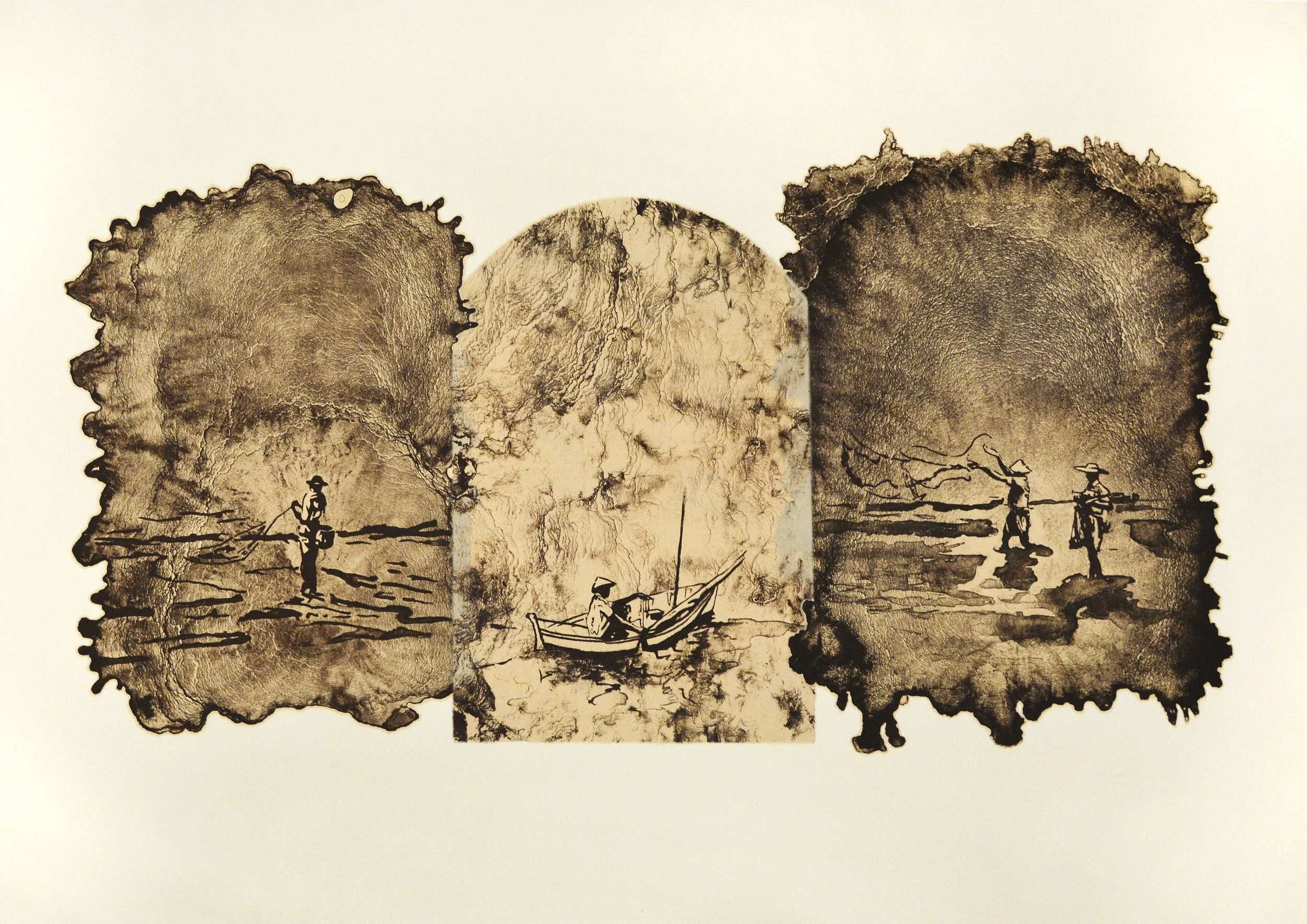 edition variée "Communion" triptych, 41" x 29", lithograph and chine-colle