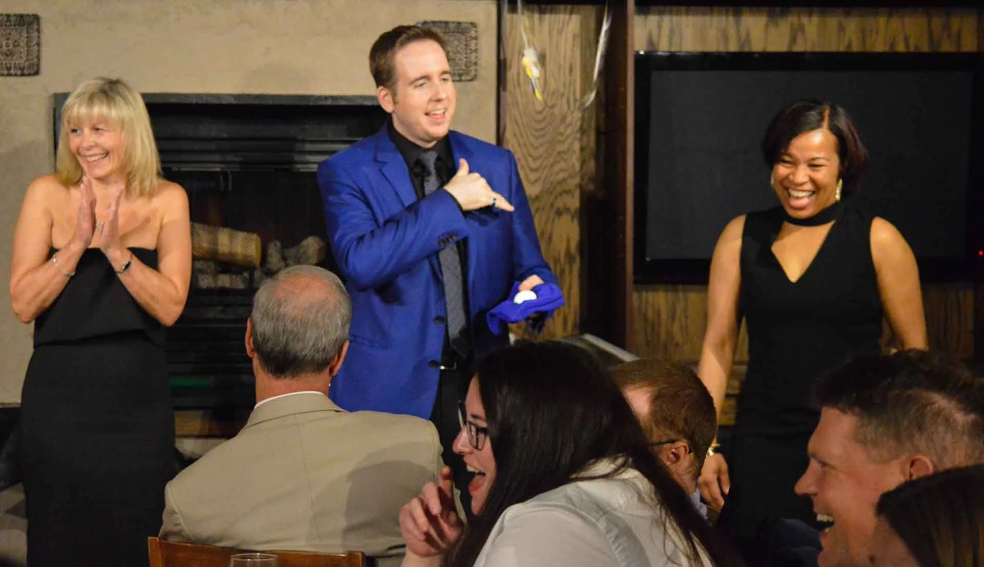 James Alan performing Magic and Martini with two audience members in Oakville