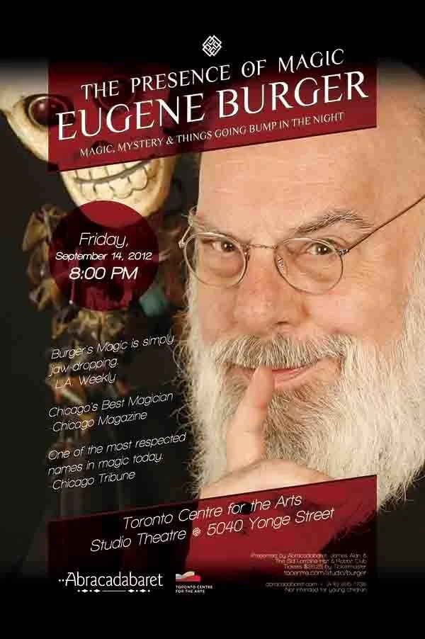 Poster for Eugene Burger The Presence of Magic with Skeleton Doll Toronto Centre for the Arts with ticket details and showtimes