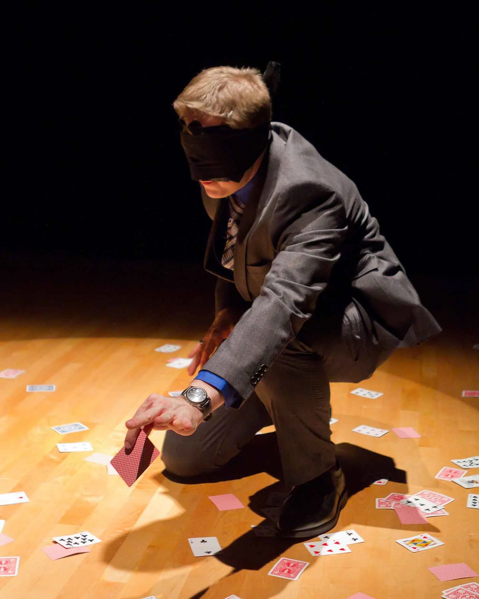 James Alan catches a card blindfolded at the Wychwood Theatre