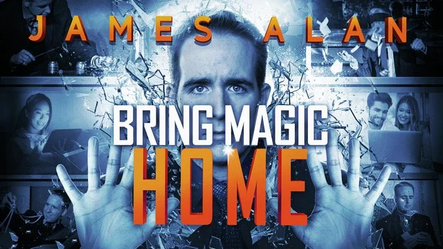 James Alan Bring Magic Home Poster with breaking screen glass and people watching on computers from home