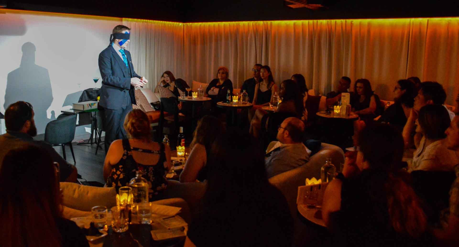 James Alan performs blindfolded at Suite 114 in Toronto