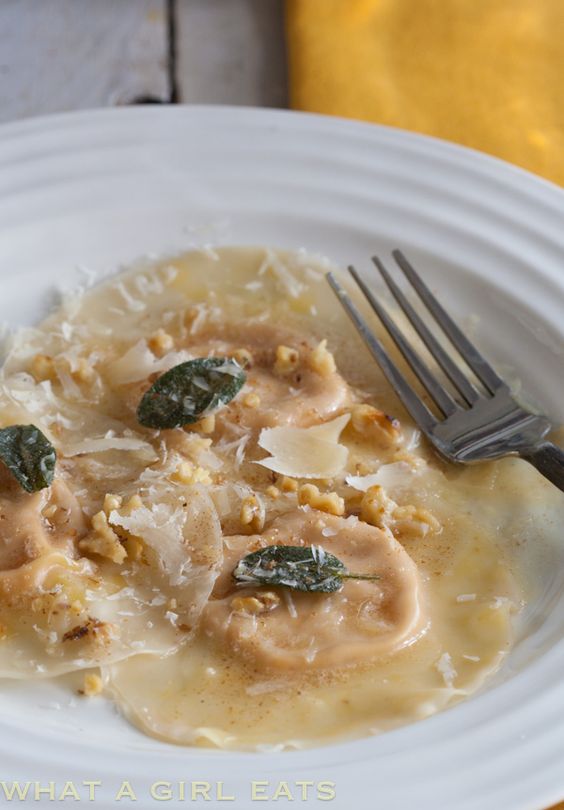 Pumpkin Ravioli With Browned Butter, Sage And Walnuts