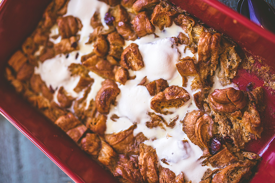 Use any leftover pumpkin pie filling to make this delicious pumpkin pie bread pudding. | insolenceandwine.com