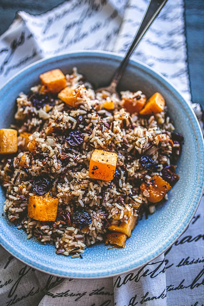 Wild Rice with Roasted Squash and Dried Fruit