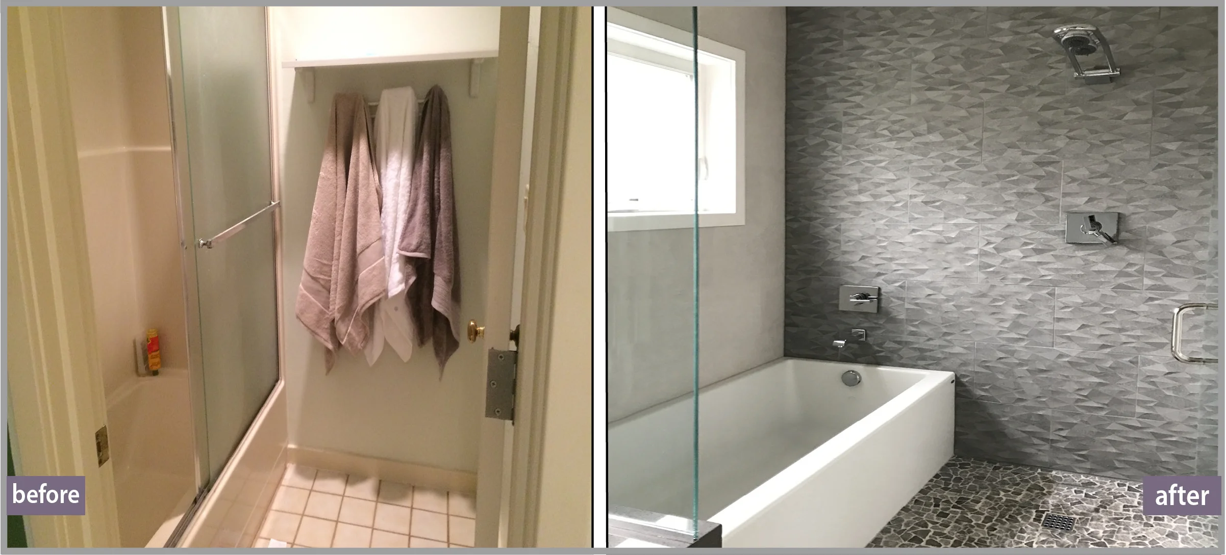 Before and After Shower - to a Curbless Solution