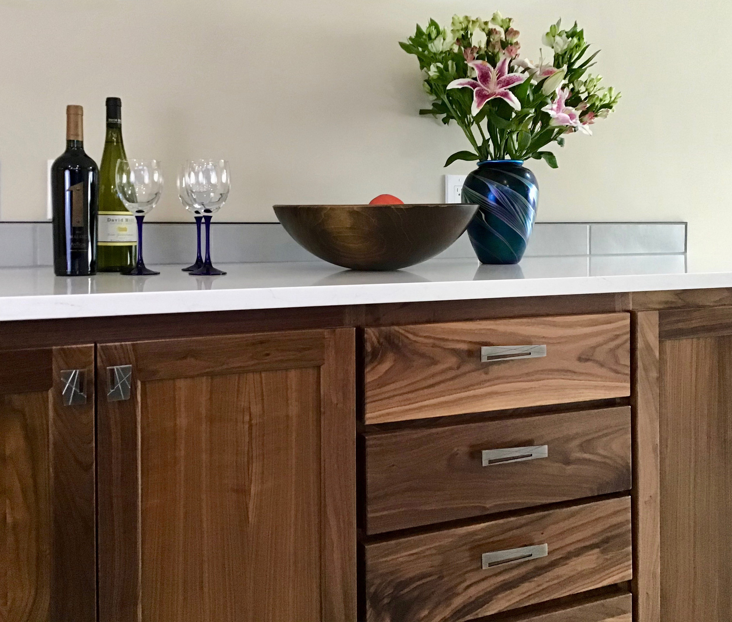 Lovely walnut cabinets with Quartz countertops