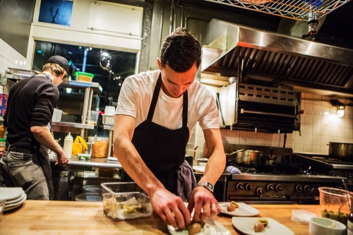 Chef Dallas Dziedzic has spent many hours researching and experimenting to perfect umami-rich flavors for the menu at Brimmer & Heeltap.