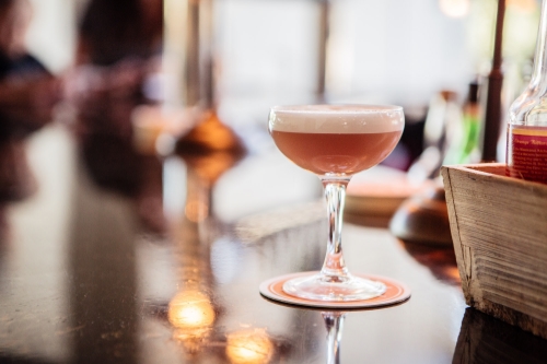 The "Italian Panache" - a delightful combination of Carpano dry vermouth, lime, grenadine, and egg whites. 