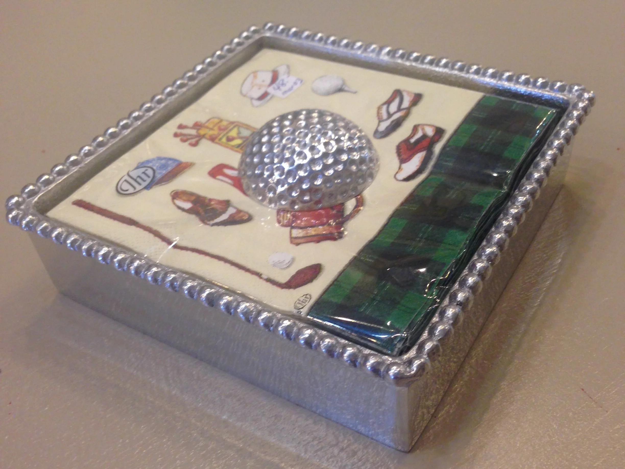 Mariposa Golf Napkin Holder and Golf Cocktail Napkins-$48