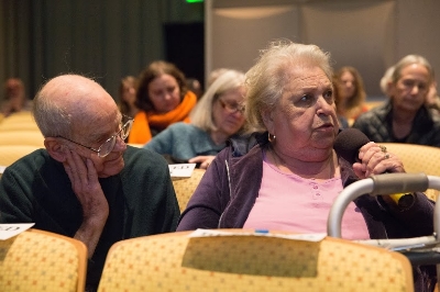   Mrs.&nbsp; Anna Donner &nbsp;sharing her memories of her life in Vanport and Guild's Lake at  Vanport Mosaic &nbsp;oral history screening at PCC on 12/5/2015. (Photo by Intisar Abioto)  